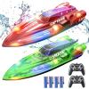 imageDEERC 2 Pack 13 inch Remote Control Boat for Kids 4 Batteries 24Ghz RC Racing Boat with LED Lights for Pools and Lakes Summer Water Toy Gift for Boys 812