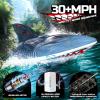imageDEERC Fast Brushless RC Boat for Adults 30MPH 3S High Speed Remote Control Boat Selfrighting 24Ghz Speed Shark with LED Lights Summer Toy Gift for Kids