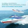 imageDEERC Full Proportional Remote Control Boat with LED Lights Shark Graffiti 20 MPH24GHz High Speed RC Racing Boats for LakesPool Toys for Kids ampamp Adults