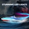 imageDEERC Full Proportional Remote Control Boat with LED Lights Shark Graffiti 20 MPH24GHz High Speed RC Racing Boats for LakesPool Toys for Kids ampamp Adults