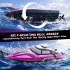 imageDEERC RC Boat with LED Light 30 Mins Self Righting Remote Control Boat for Pools ampamp Lakes 20 MPH 24GHz Racing Boats 2 Battery Pool Toys for Kids Radio Controlled WatercraftPink