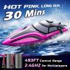 imageDEERC RC Boat with LED Light 30 Mins Self Righting Remote Control Boat for Pools ampamp Lakes 20 MPH 24GHz Racing Boats 2 Battery Pool Toys for Kids Radio Controlled WatercraftPink