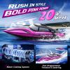 imageDEERC RC Boat with LED Light 30 Mins Self Righting Remote Control Boat for Pools ampamp Lakes 20 MPH 24GHz Racing Boats 2 Battery Pool Toys for Kids Radio Controlled WatercraftPink