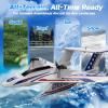 imageDEERC RC Plane for Water Land ampamp Air Amphibious TriPhibian Aircraft 3CH Remote Control Plane W 2 Batteries 24GHz RTF Airplane Glider for Boy GirlBlue