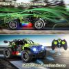 imageDEERC Remote Control Car with LED Colorful Lights 118 RC Truck for Boys 24Ghz Monster Truck Toy with 2 Batteries All Terrain Auto Mode OffRoad Race Car Toys Gifts for Boys Kids Girls