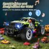 imageDEERC Remote Control Car with LED Colorful Lights 118 RC Truck for Boys 24Ghz Monster Truck Toy with 2 Batteries All Terrain Auto Mode OffRoad Race Car Toys Gifts for Boys Kids Girls