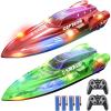 imageDEERC 2 Pack 13 inch Remote Control Boat for Kids 4 Batteries 24Ghz RC Racing Boat with LED Lights for Pools and Lakes Summer Water Toy Gift for Boys 812