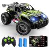 imageDEERC Remote Control Car with LED Colorful Lights 118 RC Truck for Boys 24Ghz Monster Truck Toy with 2 Batteries All Terrain Auto Mode OffRoad Race Car Toys Gifts for Boys Kids Girls