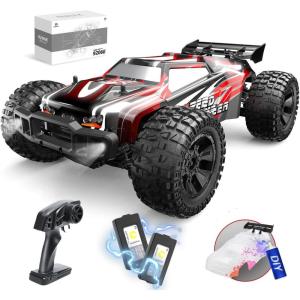imageDEERC 9206E DIY Extra Shell 110 Scale Large RC Cars48 KMH Hobby Grade High Speed Remote Control Car for Adults BoysAll Terrain 4WD 24GHz Off Road Monster RC Truck with 2 Battery for 40 Min Play110 Red