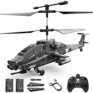 imageDEERC Apache RC Helicopter for Kids ampamp Adults Military Remote Control Helicopter Toy with LED Lights 2 Batteries ampamp USBC Charging 26 Mins Flight Altitude Hold Gift for Boys Ages 812