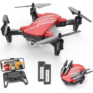 imageDEERC D20 Mini Drone for Kids with 720P HD FPV Camera Remote Control Toys Gifts for Boys Girls with Altitude Hold Headless Mode One Key Start Speed Adjustment 3D Flips 2 Batteries RedRed