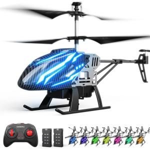 imageDEERC DE23 Remote Control Helicopter RC Helicopters with 7 Colors Light 2 Modular Battery for 24 Min Play Altitude Hold One Key take OffLanding 24GHz Aircraft Indoor Flying Toy for Boys Girls