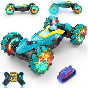 imageDEERC Gesture Sensing RC Stunt Car with Fog Mist ampamp Music 4WD Hand Controlled Remote Control Drift Car Toy for Kids All Terrain OffRoad DoubleSided Driving with Lights Birthday Gift for boyGreen