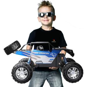 imageDEERC Large 18 Scale Upgraded Monster Truck Remote Control Car for Adults Boys Off Road RC Cars with Realistic Sound 24Ghz 4WD Rock Crawler Toy All Terrain Climbing 2 Batteries for 80 Min PlayBlue