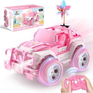 imageDEERC RC Cars with Windmill Hair Clips 118 Scale Remote Control Car with Storage Case 80 Min Playtime 24Ghz LED Light OffRoad Pink Monster RC Trucks with Auto Mode Toys Car Gifts for Girls KidsDe42pink