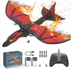 imageDEERC RC Plane Remote Control Eagle Plane RTF Airplane 24GHZ 2CH Flying Bird with 2 Batteries ampamp Propeller 6axis Gyro Stabilizer Easy to Fly for Beginners Adults Kids BoysFire Dragon