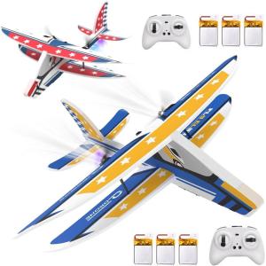 imageDEERC Remote Control Airplane for Kids W 3 Batteries 2PCS RedampampYellew