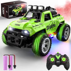 imageDEERC Remote Control Car with Fog Mist ampamp LED Colorful Lights 118 Scale RC Truck with 2 Batteries 24Ghz Monster Truck for Boys All Terrain OffRoad Race car Educational Toy ampamp Gift for Boys Girls
