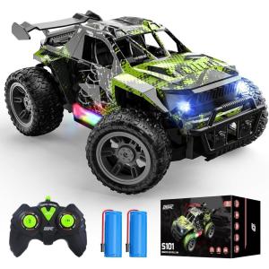 imageDEERC Remote Control Car with LED Colorful Lights 118 RC Truck for Boys 24Ghz Monster Truck Toy with 2 Batteries All Terrain Auto Mode OffRoad Race Car Toys Gifts for Boys Kids Girls