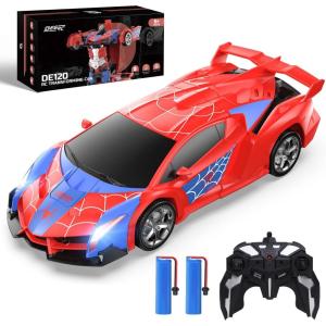 imageDEERC Spider RC Car Transform Robot 24GHz Remote Control Spider Cars for Kids 118 Scale Toy Car WOneKey Transformation 360 Rotation Auto Mode Rechargeable Battery Robot for Man BoysRed