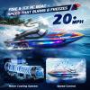 imageDEERC Fast RC Boat for Pool amp Lake 20MPH 40 Mins Self Righting Remote Control Racing Speed Boat for Kids 24Ghz Summer Water Toy Gift