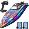 imageDEERC Fast RC Boat for Pool amp Lake 20MPH 40 Mins Self Righting Remote Control Racing Speed Boat for Kids 24Ghz Summer Water Toy Gift