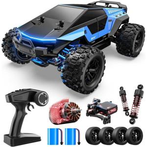imageDEERC 118 All Terrain Fast Drift amp Racing RC Car 40KMH Remote Control Truck with Futuristic Body Shell Extra Drift Wheels 24GHz Waterproof OffRoad Vehicle with 2 Batteries for Kids amp Adults118 Futuristic Blue