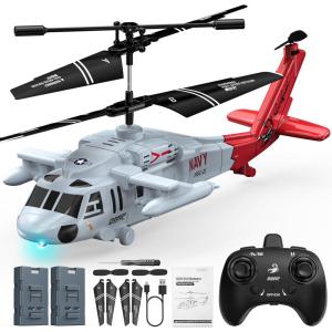 imageDEERC Black Hawk RC Helicopter Remote Control Helicopter with Red Scorpion Tail Design 24 Mins Flight 2 Batteries Helicopters Toy for Kids LED Lights Altitude Hold Birthday Gift for Boys 812Black Hawk