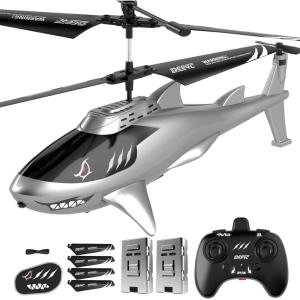 imageDEERC Black Hawk RC Helicopter Remote Control Helicopter with Red Scorpion Tail Design 24 Mins Flight 2 Batteries Helicopters Toy for Kids LED Lights Altitude Hold Birthday Gift for Boys 812Shark