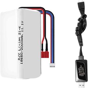 imageDEERC Brushless RC Truck 210E 200E RC Boat 2104 Original Rechargeable Battery 111V 2000mAh amp Charging Cable Set