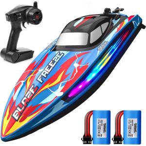 imageDEERC Fast RC Boat for Pool amp Lake 20MPH 40 Mins Self Righting Remote Control Racing Speed Boat for Kids 24Ghz Summer Water Toy Gift