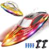 imageDEERC 2Pack RC Boats for Kids Fast Remote Control Boat with 41200mAh Batteries 120 Min Runtime 7 LED Lights Mode Capsize Recovery 24GHz Racing Pool amp Lake Toy