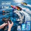 imageDEERC 2Pack RC Boats for Kids Fast Remote Control Boat with 41200mAh Batteries 120 Min Runtime 7 LED Lights Mode Capsize Recovery 24GHz Racing Pool amp Lake Toy
