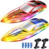 imageDEERC 2Pack RC Boats for Kids Fast Remote Control Boat with 41200mAh Batteries 120 Min Runtime 7 LED Lights Mode Capsize Recovery 24GHz Racing Pool amp Lake Toy