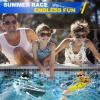 imageDEERC RC Kayak Boat for Kids24 Ghz Remote Control Shark Boat Toys WLED Light for PoolsLakeBathtub Never Capsize Summer Outdoor Water Toys Gift for Boys Girls