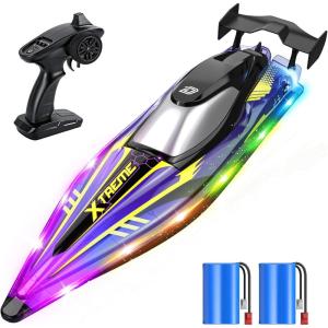 imageDEERC 17 Large HighSpeed RC Jet Boat SelfRighting Remote Control Boat with 9 LED Lights 32 KPH 30Min Runtime Waterproof for Pools amp Lakes Kids amp Adults