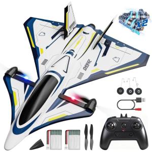 imageDEERC 4CH Brushless RC PlaneSciFi Remote Control Jet Hobby Airplane with LED Lights RTF Aerobatic Aircraft Toys24GHz 6axis Gyro Stabilizer EPP Glider Aircraft Plane for Adults Beginners Advanced