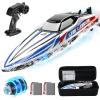 imageDEERC 16 Brushless RC Boat for Adults Hobby Grade 35 KPH Remote Control Racing Boat with 3S Power SelfRighting Metal Drive Shaft 2  2000mAh Batteries and Carrying Case for Lakes and Pools