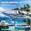 imageDEERC 16 Brushless RC Boat for Adults Hobby Grade 35 KPH Remote Control Racing Boat with 3S Power SelfRighting Metal Drive Shaft 2  2000mAh Batteries and Carrying Case for Lakes and Pools