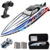 imageDEERC 16 Brushless RC Boat for Adults Hobby Grade 35 KPH Remote Control Racing Boat with 3S Power SelfRighting Metal Drive Shaft 2  2000mAh Batteries and Carrying Case for Lakes and Pools