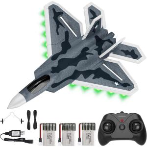 imageDEERC 2CH F22 Raptor RC Plane wiht LightsRemote Control Airplane Fighter Toys24GHz 6axis Gyro Stabilizer RTF Glider Aircraft Jet Plane with 3 BatteriesEasy to Fly for Boys Adults