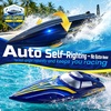 image:imageDEERC 14 Fast RC Boat for Kids amp Adults 20MPH Upgraded Remote Control Speed Boat with 2x1200mAh Batteries SelfRighting Waterproof Boat Toy for Lakes amp PoolsBlue