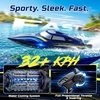 image:imageDEERC 14 Fast RC Boat for Kids amp Adults 20MPH Upgraded Remote Control Speed Boat with 2x1200mAh Batteries SelfRighting Waterproof Boat Toy for Lakes amp PoolsBlue
