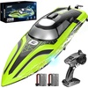 image:imageDEERC 14 Fast RC Boat for Kids amp Adults 20MPH Upgraded Remote Control Speed Boat with 2x1200mAh Batteries SelfRighting Waterproof Boat Toy for Lakes amp PoolsGreen