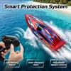image:imageDEERC High Speed RC Boat for Kids 25KPH Remote Control Boat with LED Lights Capsize Recovery2x1300mAh Batteries 30 Min 50 PadPrinted Details 24GHz Racing Boat for Pool amp Lake HJ826