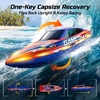 image:imageDEERC High Speed RC Boat for Kids 25KPH Remote Control Boat with LED Lights Capsize Recovery2x1300mAh Batteries 30 Min 50 PadPrinted Details 24GHz Racing Boat for Pool amp Lake HJ826