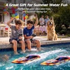 image:imageDEERC High Speed RC Boat for Kids 25KPH Remote Control Boat with LED Lights Capsize Recovery2x1300mAh Batteries 30 Min 50 PadPrinted Details 24GHz Racing Boat for Pool amp Lake HJ826