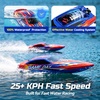 image:imageDEERC High Speed RC Boat for Kids 25KPH Remote Control Boat with LED Lights Capsize Recovery2x1300mAh Batteries 30 Min 50 PadPrinted Details 24GHz Racing Boat for Pool amp Lake HJ826